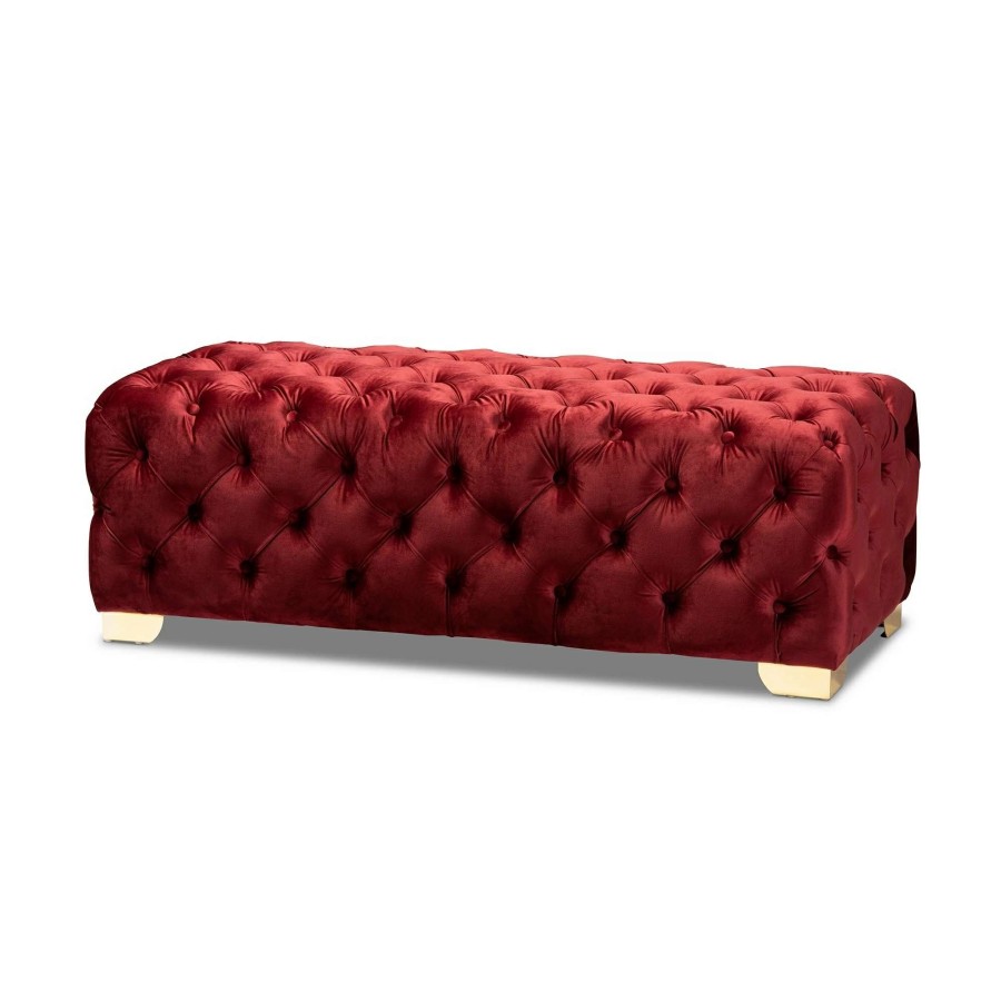 Home Goods * | Brand New Gracewood Hollow Solanki Velvet Fabric Ottoman Bench