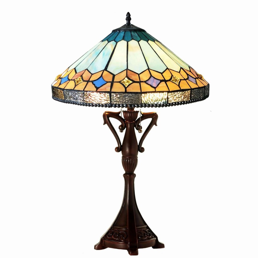 Lighting & Ceiling Fans * | Best Deal Gracewood Hollow Chennault Tiffany-Style Geometric 2-Light Antique Bronze Table Lamp