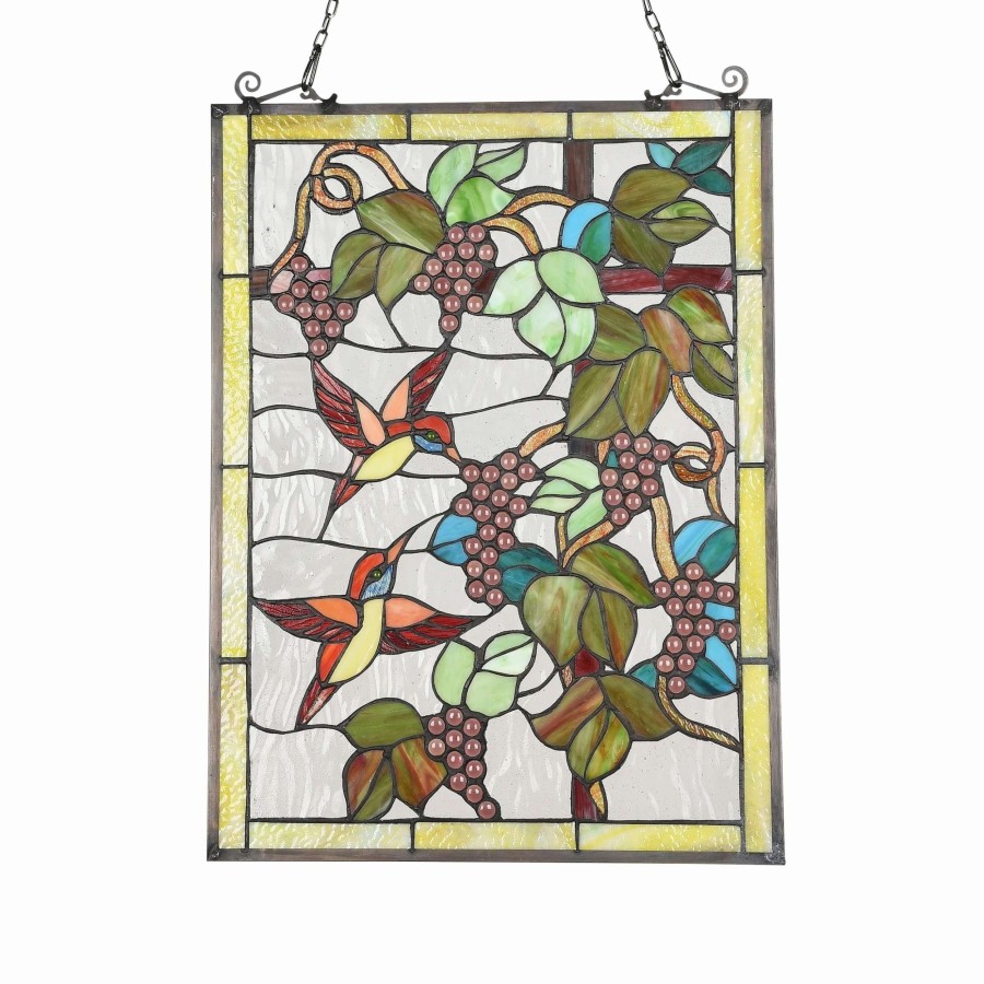 Home Goods * | Coupon Gracewood Hollow Koundja Floral Stained Glass Window Panel Suncatcher