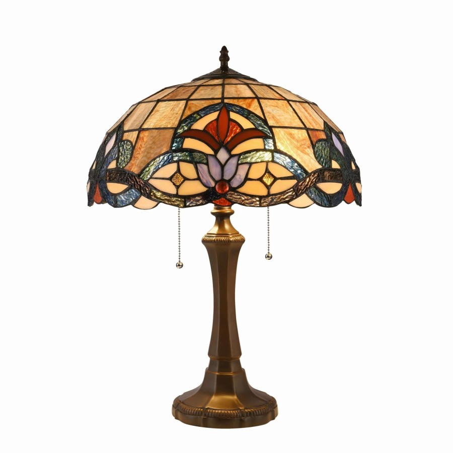 Lighting & Ceiling Fans * | Cheap Gracewood Hollow Bosekilolo 2-Light Antique Dark Bronze Table Lamp With Stained Glass Dome Shade