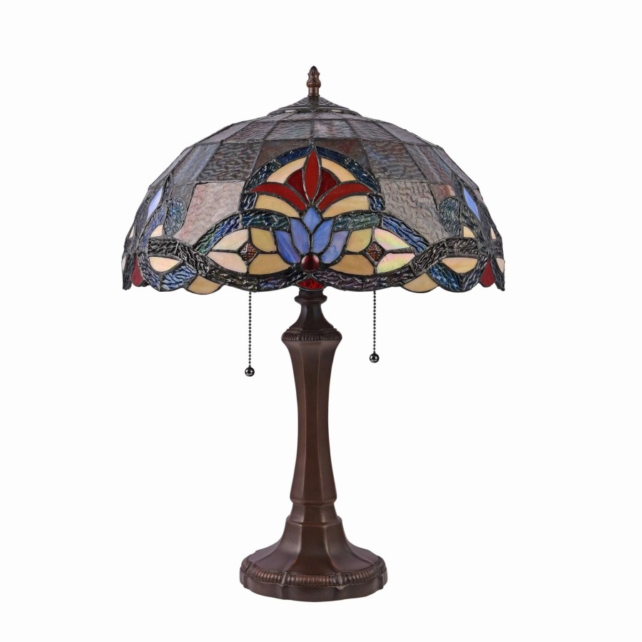 Lighting & Ceiling Fans * | Cheap Gracewood Hollow Bosekilolo 2-Light Antique Dark Bronze Table Lamp With Stained Glass Dome Shade