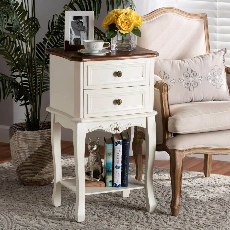 Home Goods * | Top 10 Gracewood Hollow Benjam Classic French 2-Drawer Nightstand With Lower Shelf