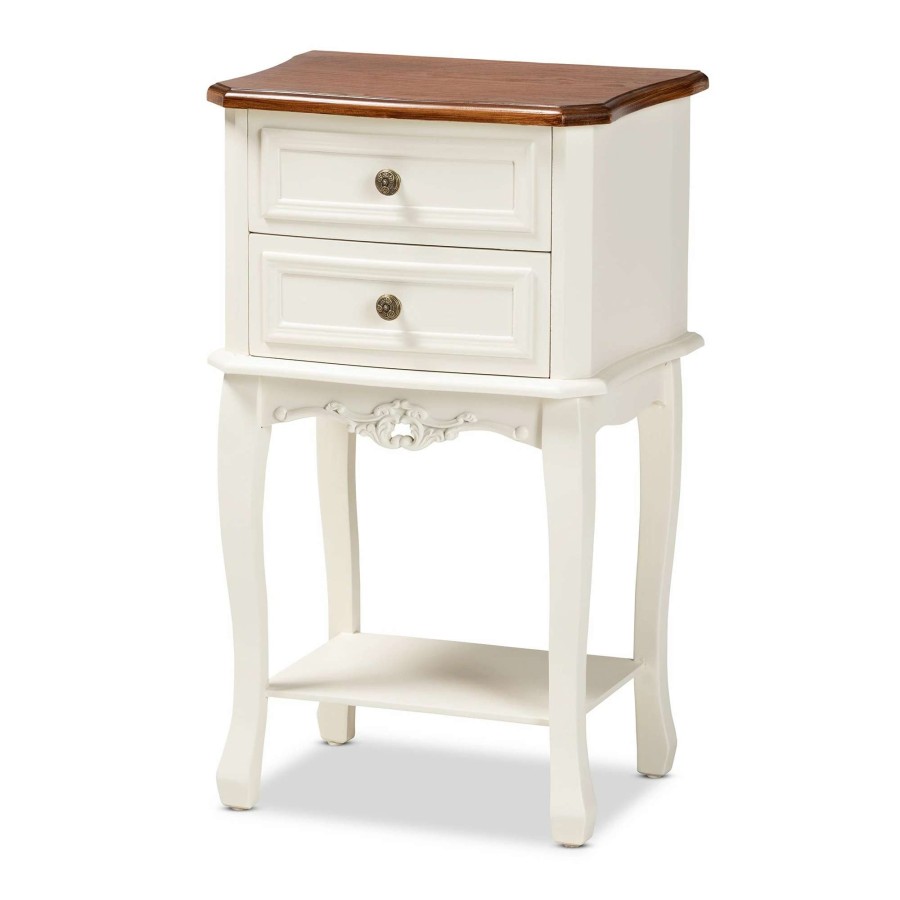 Home Goods * | Top 10 Gracewood Hollow Benjam Classic French 2-Drawer Nightstand With Lower Shelf