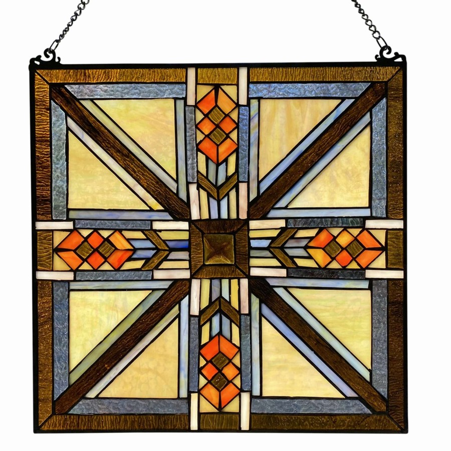 Home Goods * | Top 10 Gracewood Hollow Gibran 17.5-Inch Mission-Style Southwestern Stained Glass Window Panel M