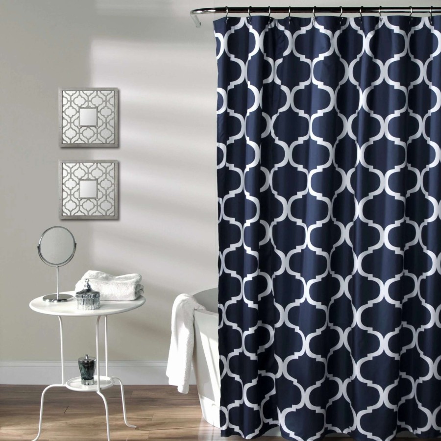 Bedding * | Flash Sale Gracewood Hollow Chidzero Geometric Shower Curtain Navy