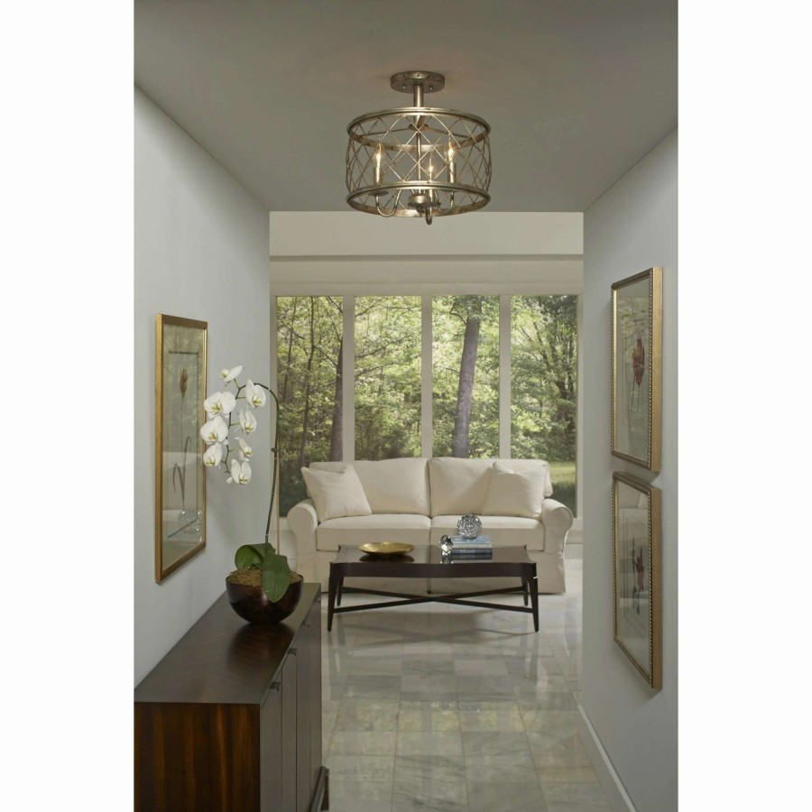 Lighting & Ceiling Fans * | Cheap Gracewood Hollow Anhaght Century Silver Leaf Metal Medium Semi-Flush Mount Light Fixture