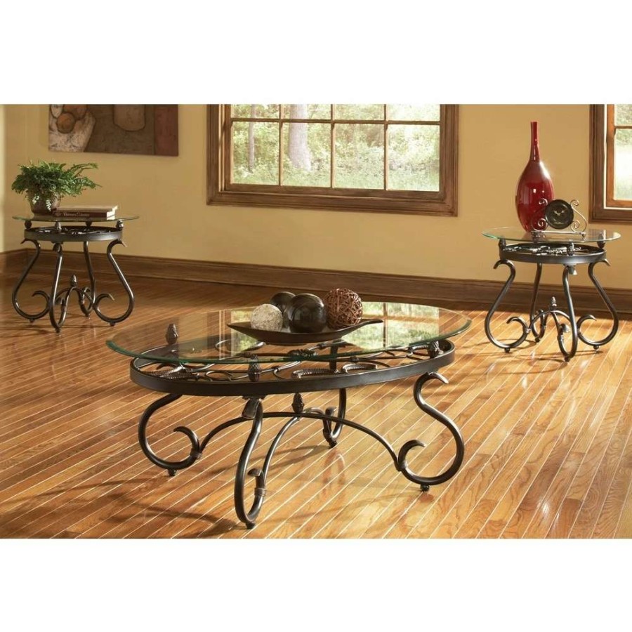 Home Goods * | Deals Gracewood Hollow Fishta Antique Brass Metal/ Glass 3-Piece Table Set