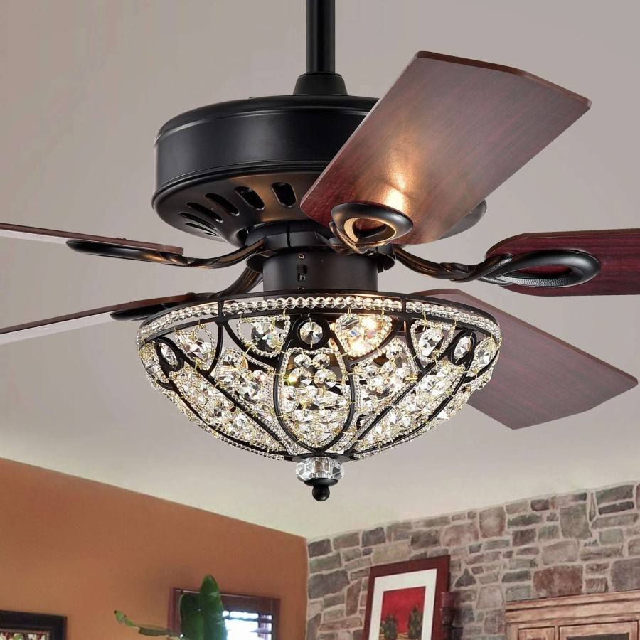 Lighting & Ceiling Fans * | New Gracewood Hollow Kadohata 52-Inch Matte Black Ceiling Fan With Crystal Bowl Shade