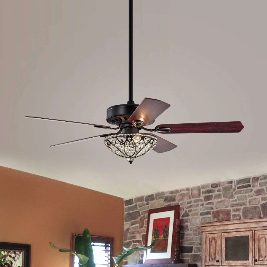 Lighting & Ceiling Fans * | New Gracewood Hollow Kadohata 52-Inch Matte Black Ceiling Fan With Crystal Bowl Shade