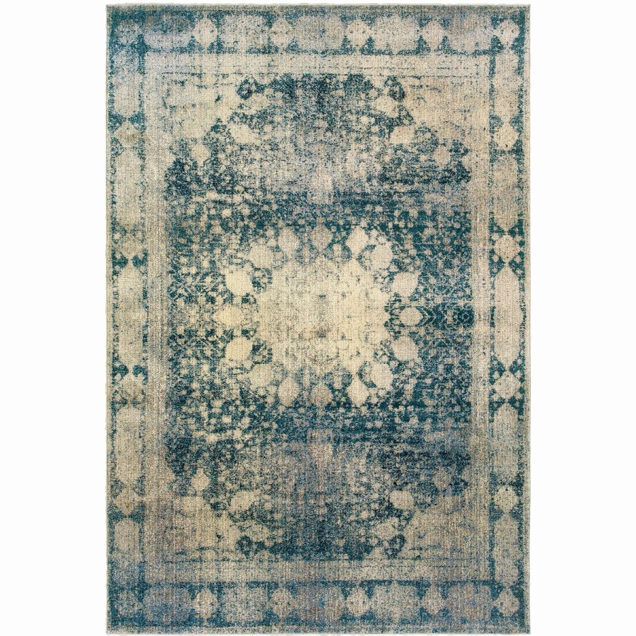 Home Goods * | Promo Gracewood Hollow Riggs Distressed Medallion Ivory/Blue Area Rug