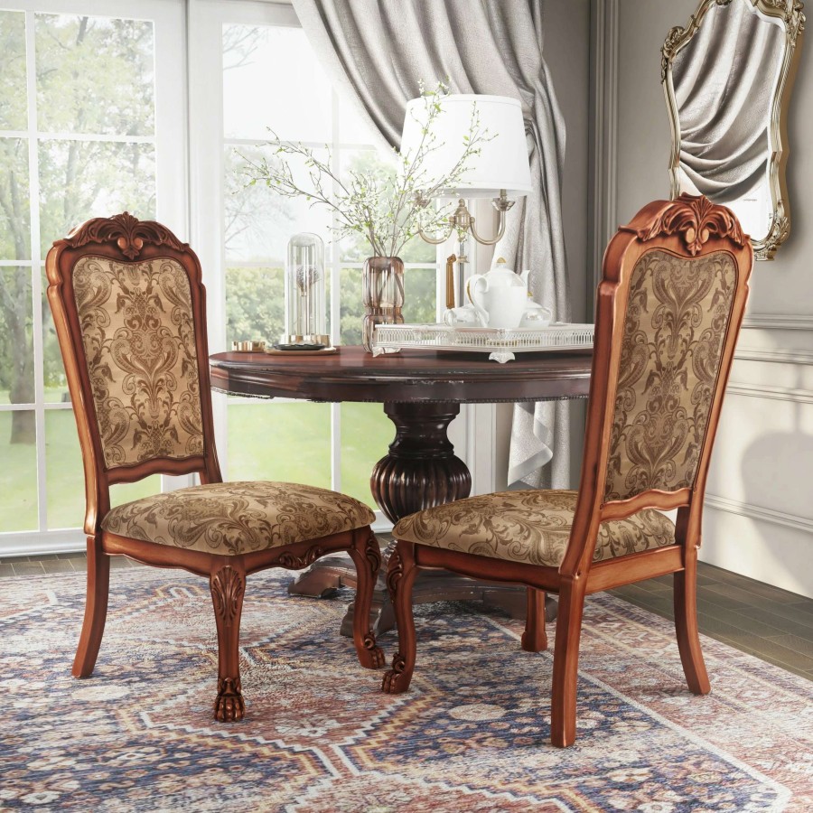 Home Goods * | Best Deal Gracewood Hollow Draskhana Antique Oak Side Dining Chairs (Set Of 2)