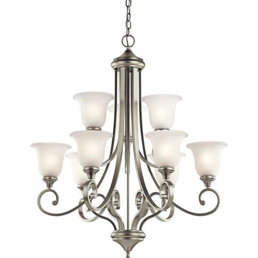 Lighting & Ceiling Fans * | Wholesale Gracewood Hollow Feraoun 9-Light Brushed Nickel Chandelier