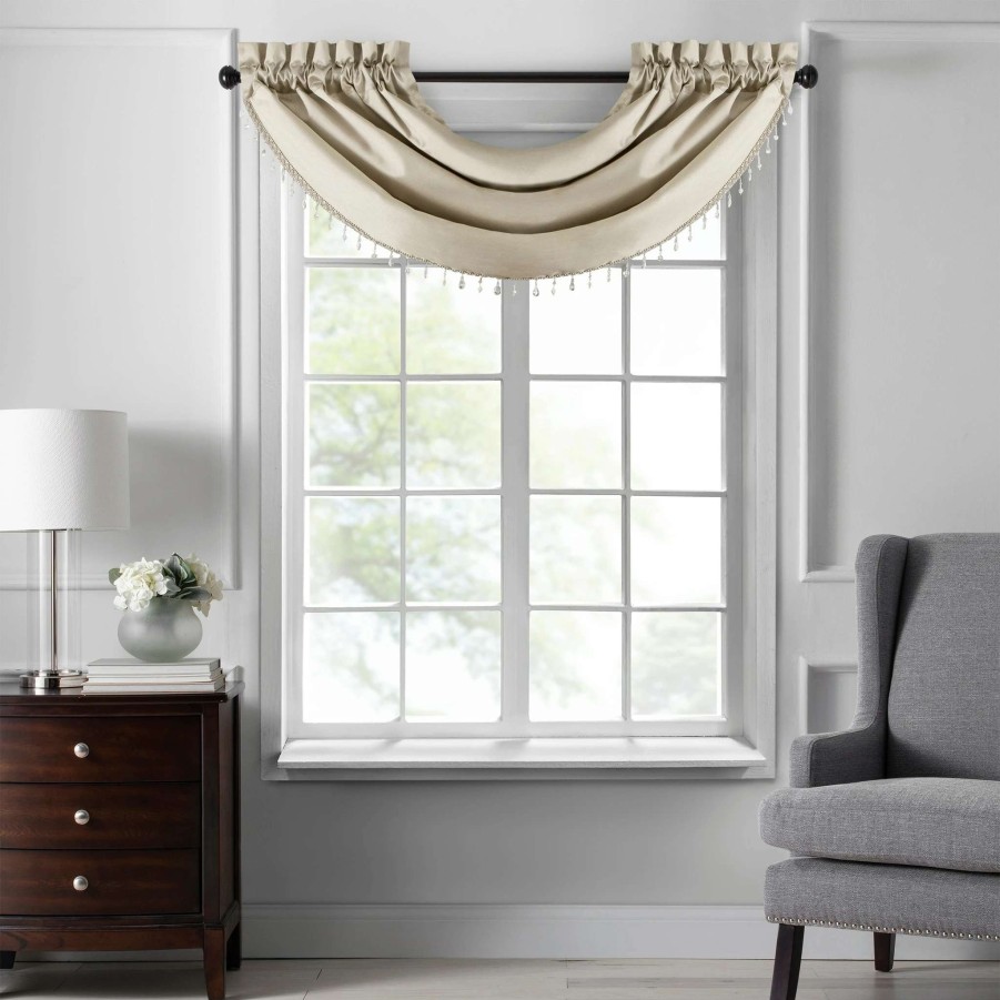 Home Goods * | Best Pirce Gracewood Hollow Galang Faux Silk Waterfall Beaded Window Valance 42 X22 Chocolate