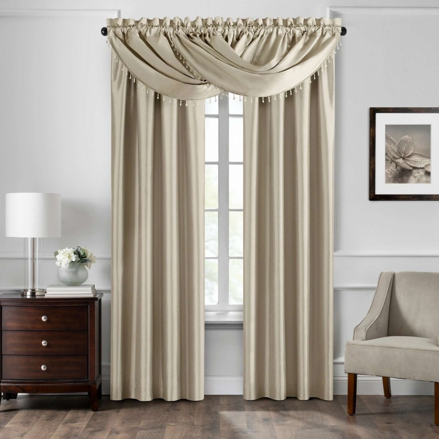 Home Goods * | Best Pirce Gracewood Hollow Galang Faux Silk Waterfall Beaded Window Valance 42 X22 Chocolate