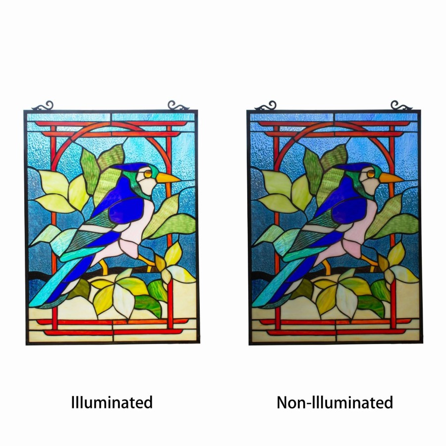 Home Goods * | Cheap Gracewood Hollow Kayembe Tropical Bird Stained Glass Window Panel Suncatcher