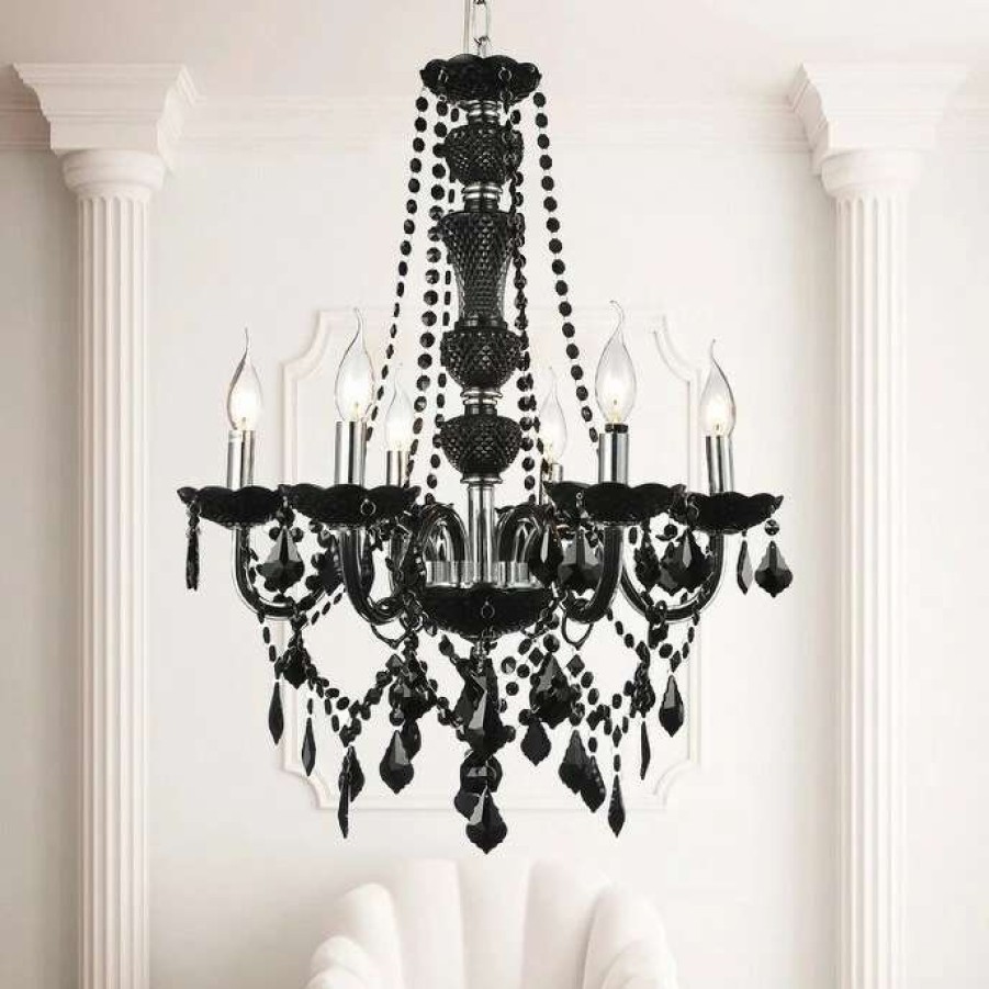 Lighting & Ceiling Fans * | Discount Gracewood Hollow Morazzo 6-Light Black Crystal Chandelier With Chrome Finish