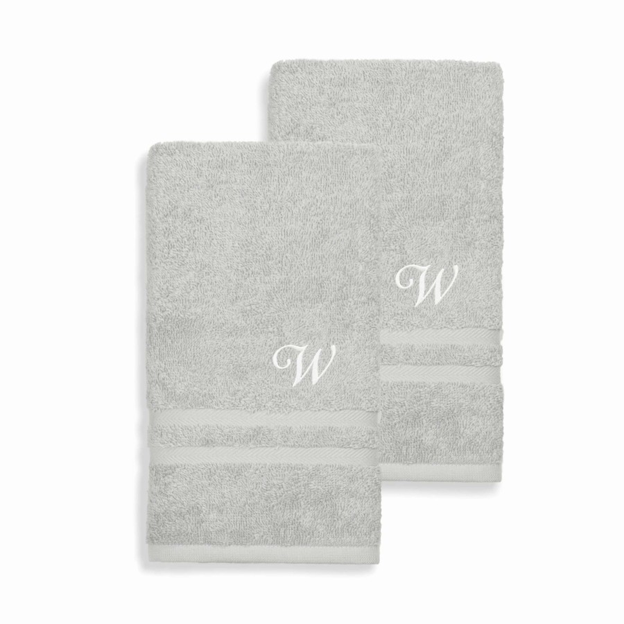 Bedding * | Buy Gracewood Hollow John Turkish Cotton Set Of 2 Grey Hand Towels With White Script Monogr