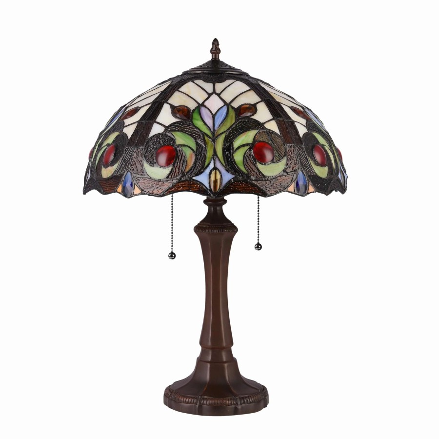 Lighting & Ceiling Fans * | Best Deal Gracewood Hollow Kabamba 2-Light Dark Bronze Table Lamp With Stained Glass Dome Shade