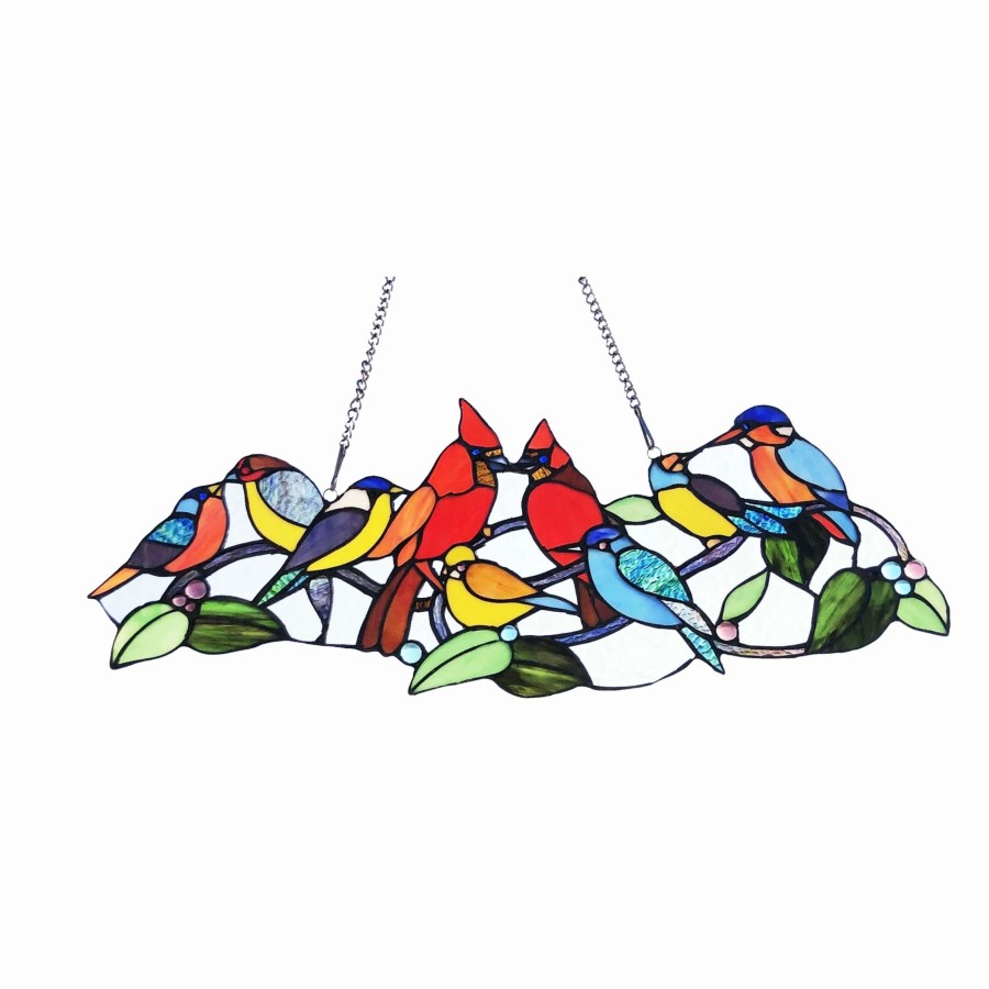 Home Goods * | Deals Gracewood Hollow Berssen Glass Window Panel/Suncatcher With Cute Birds