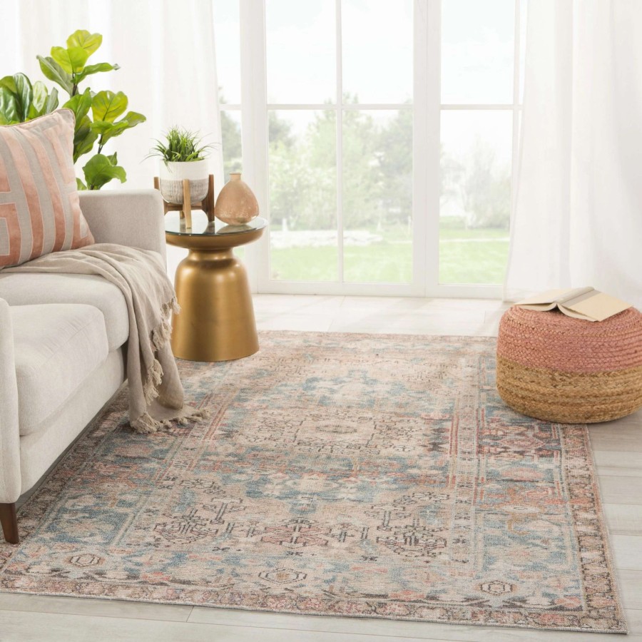 Home Goods * | Outlet Machine Washable Gracewood Hollow Chambers Blue And Beige Medallion Area Rug