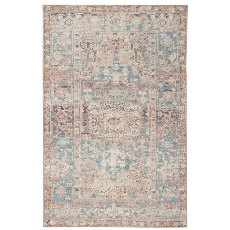 Home Goods * | Outlet Machine Washable Gracewood Hollow Chambers Blue And Beige Medallion Area Rug