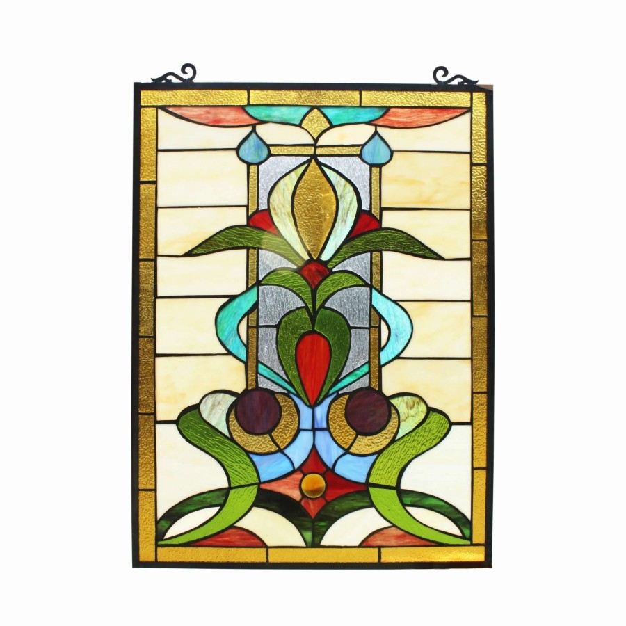 Home Goods * | Flash Sale Gracewood Hollow Nzuji Floral Stained Glass Window Panel Suncatcher