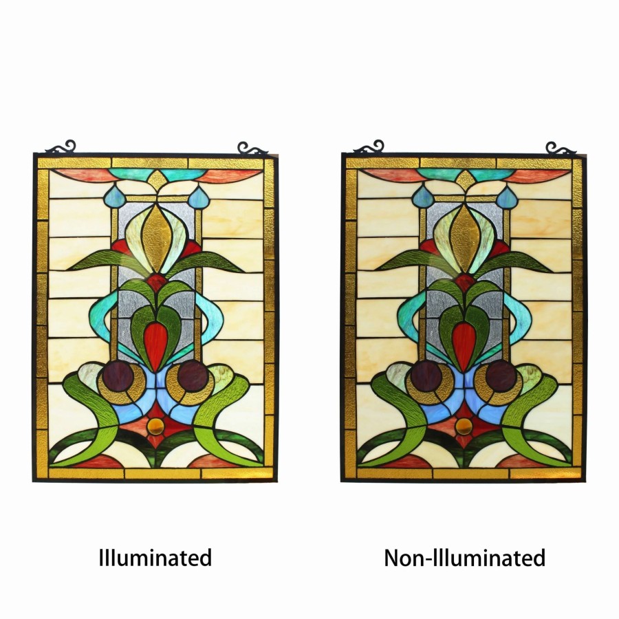 Home Goods * | Flash Sale Gracewood Hollow Nzuji Floral Stained Glass Window Panel Suncatcher