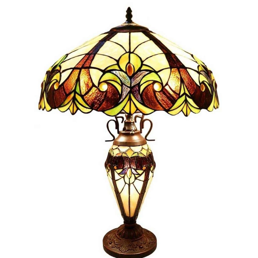 Lighting & Ceiling Fans * | Budget Gracewood Hollow Lemsine Brown And Cream 2-Light Art Glass Table Lamp