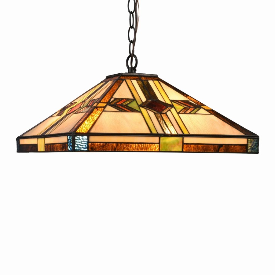 Lighting & Ceiling Fans * | Buy Gracewood Hollow Kamanda 2-Light Blackened Bronze Hanging Pendant With Multicolored Stained Glass Pyramidal Shade