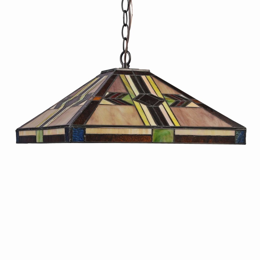 Lighting & Ceiling Fans * | Buy Gracewood Hollow Kamanda 2-Light Blackened Bronze Hanging Pendant With Multicolored Stained Glass Pyramidal Shade