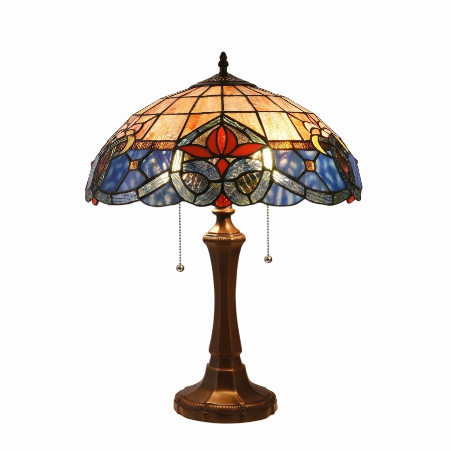 Lighting & Ceiling Fans * | Budget Gracewood Hollow Kalonji 2-Light Dark Bronze Table Lamp With Multicolored Stained Glass Dome Shade