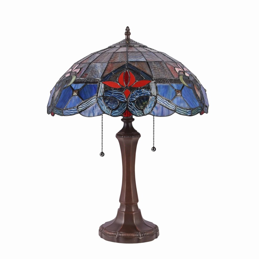 Lighting & Ceiling Fans * | Budget Gracewood Hollow Kalonji 2-Light Dark Bronze Table Lamp With Multicolored Stained Glass Dome Shade