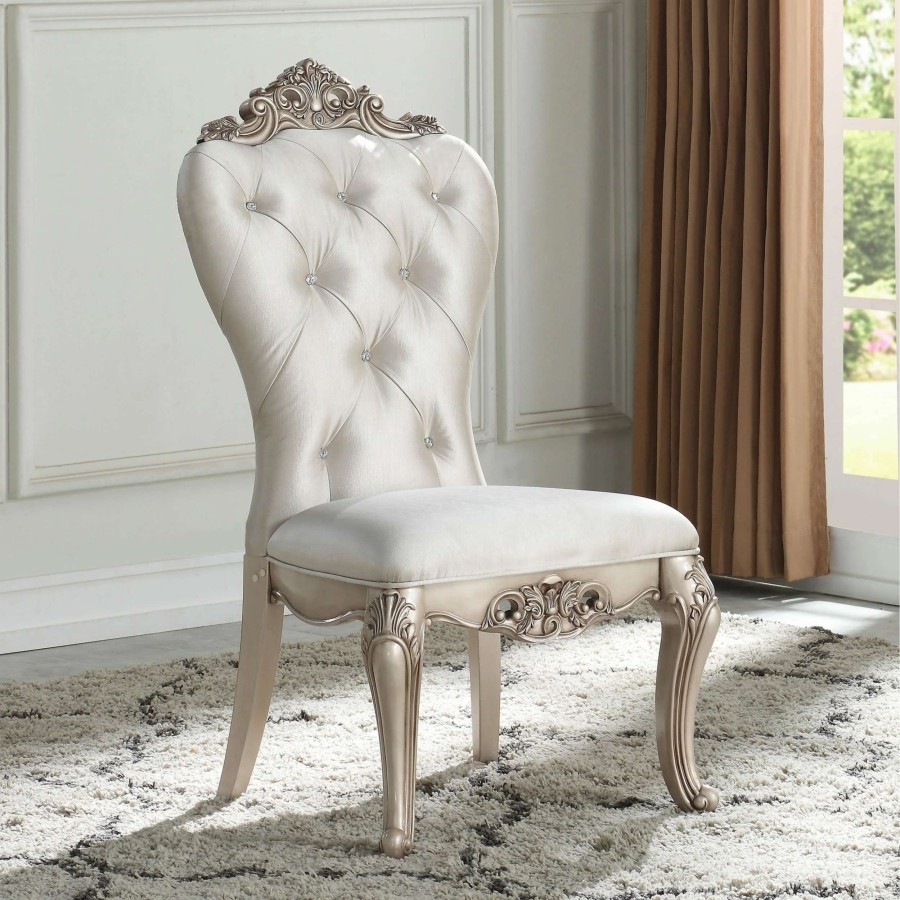 Home Goods * | Brand New Gracewood Hollow Kashiwagi Antique White Side Chairs With Cream Fabric Upholstery (Set Of 2)