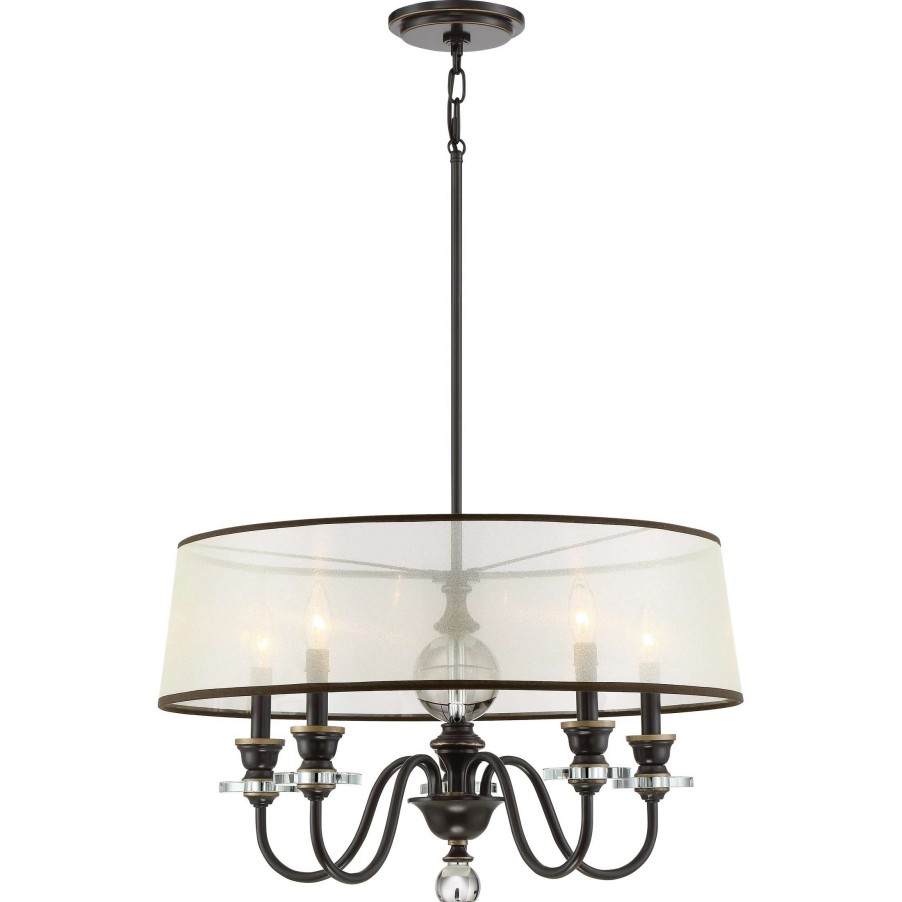 Lighting & Ceiling Fans * | Deals Gracewood Hollow Kola 5-Light Bronze Chandelier With Drum Shade