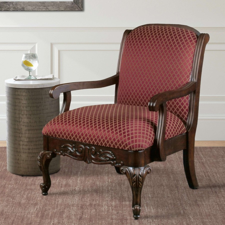 Home Goods * | Deals Gracewood Hollow Hesse Carved Red Accent Chair