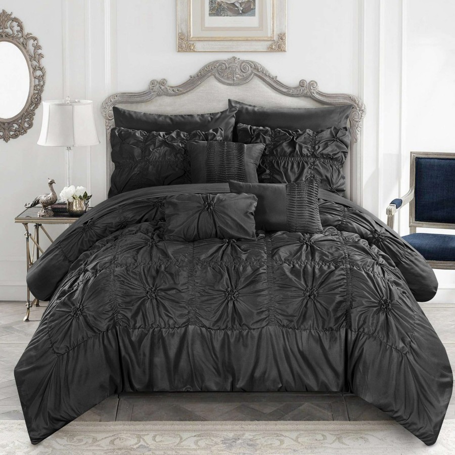 Bedding * | Hot Sale Gracewood Hollow Redshirt Black 10-Piece Bed In A Bag Comforter Set