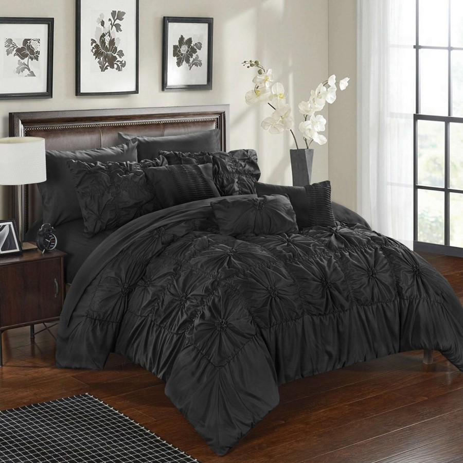 Bedding * | Hot Sale Gracewood Hollow Redshirt Black 10-Piece Bed In A Bag Comforter Set