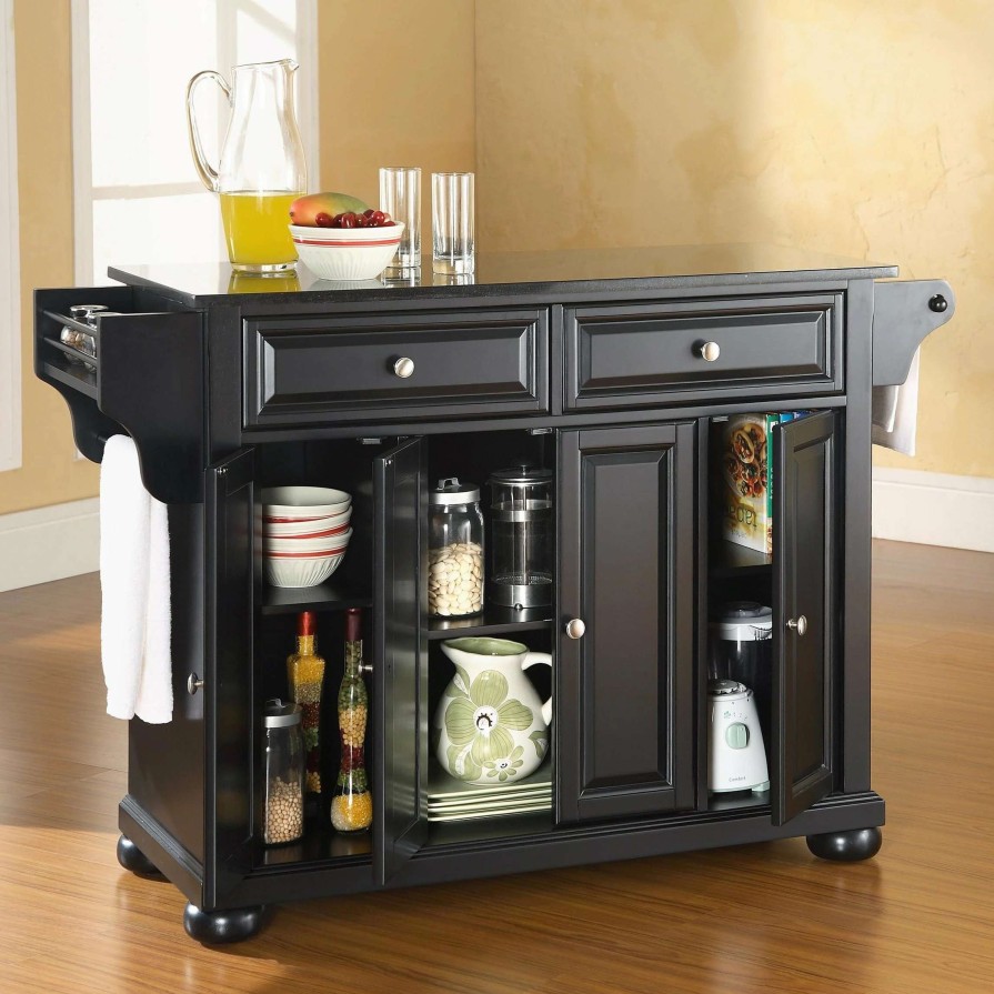 Home Goods * | Best Reviews Of Gracewood Hollow Shehu Solid Black Granite Top Kitchen Island In Black Finish