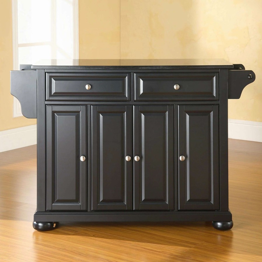 Home Goods * | Best Reviews Of Gracewood Hollow Shehu Solid Black Granite Top Kitchen Island In Black Finish