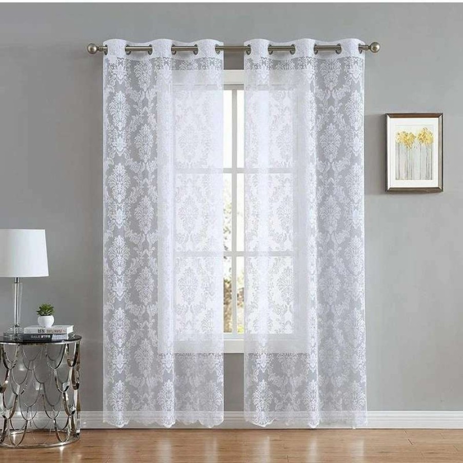 Home Goods * | Flash Sale Gracewood Hollow Kulenovic Knitted Lace Medallion Curtain With Scalloped Bottom