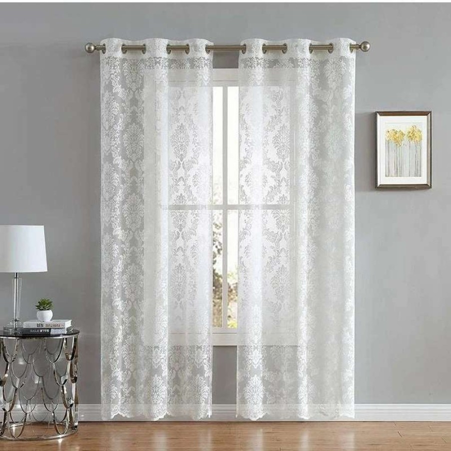 Home Goods * | Flash Sale Gracewood Hollow Kulenovic Knitted Lace Medallion Curtain With Scalloped Bottom