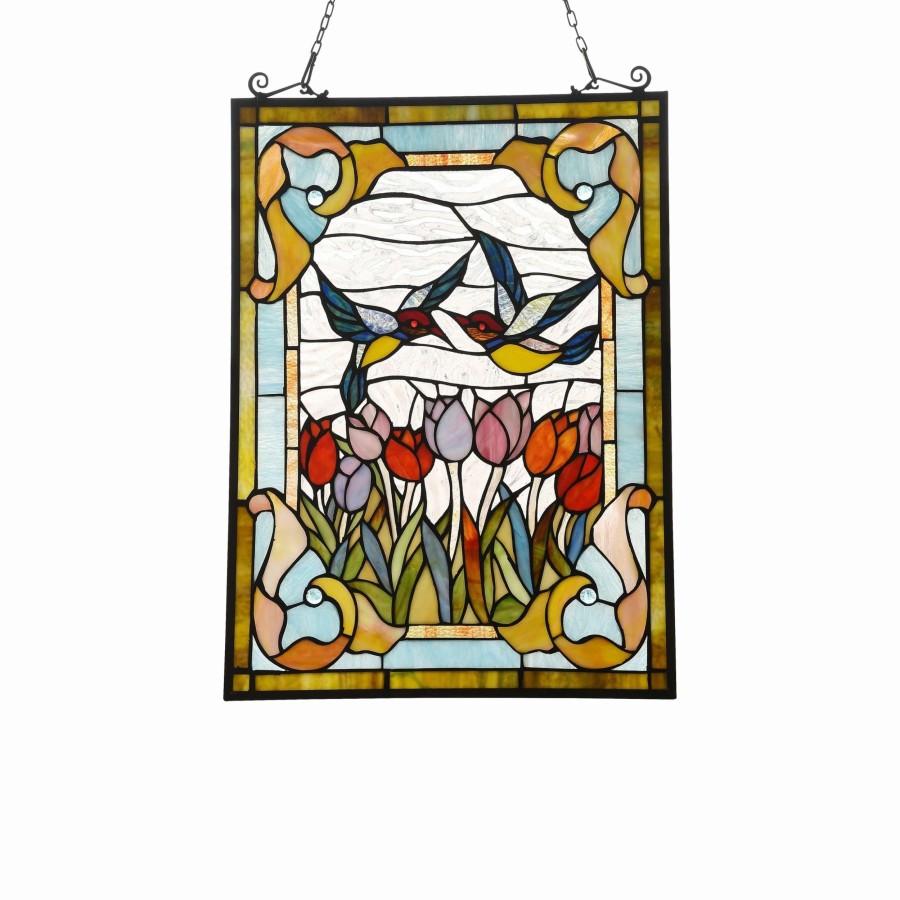 Home Goods * | Promo Gracewood Hollow Goyemide Floral Stained Glass Window Panel Suncatcher