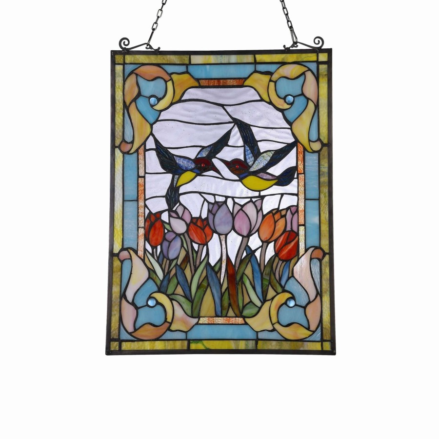 Home Goods * | Promo Gracewood Hollow Goyemide Floral Stained Glass Window Panel Suncatcher