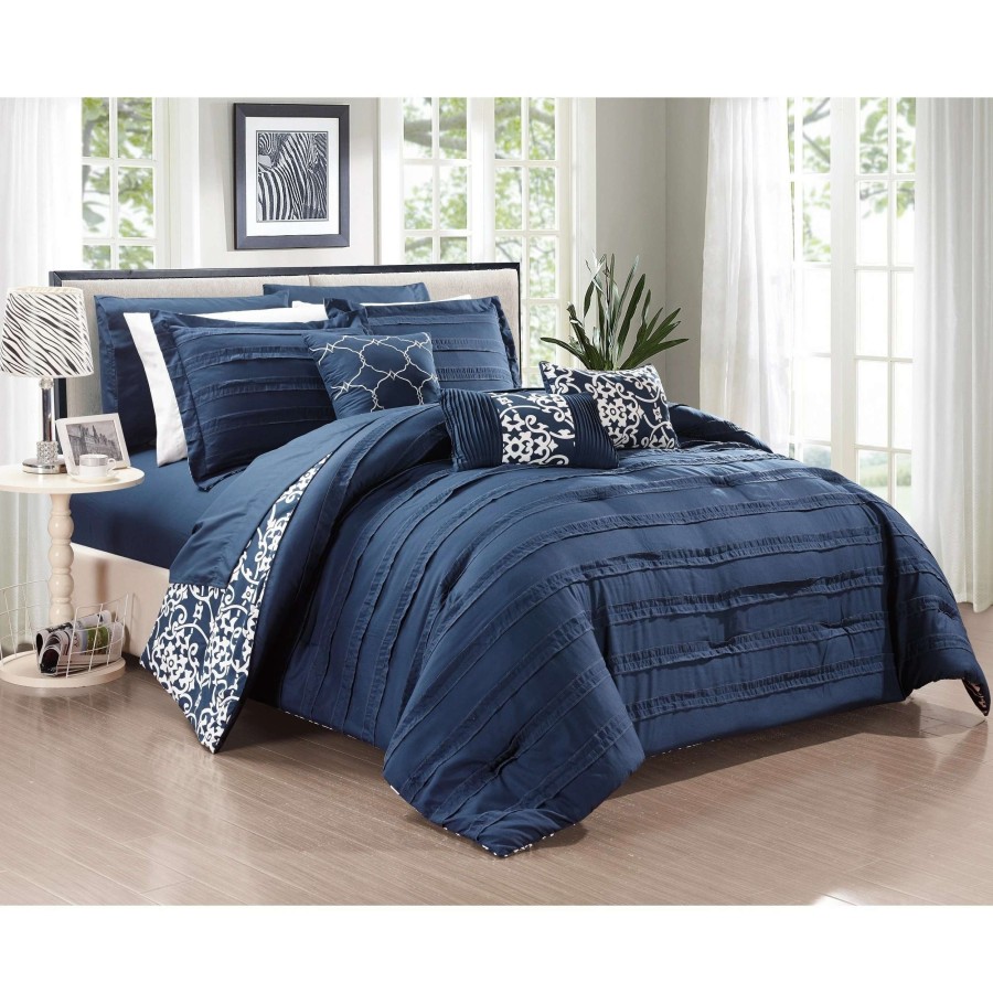 Bedding * | Promo Gracewood Hollow Cornwell Navy 10-Piece Comforter Set