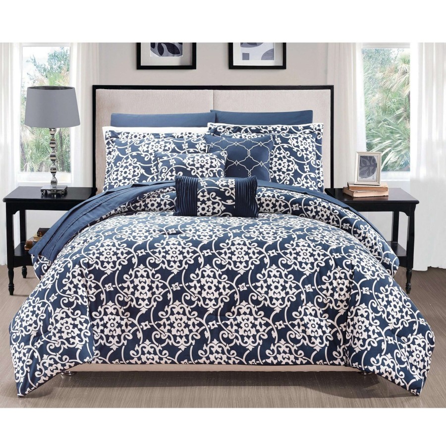 Bedding * | Promo Gracewood Hollow Cornwell Navy 10-Piece Comforter Set