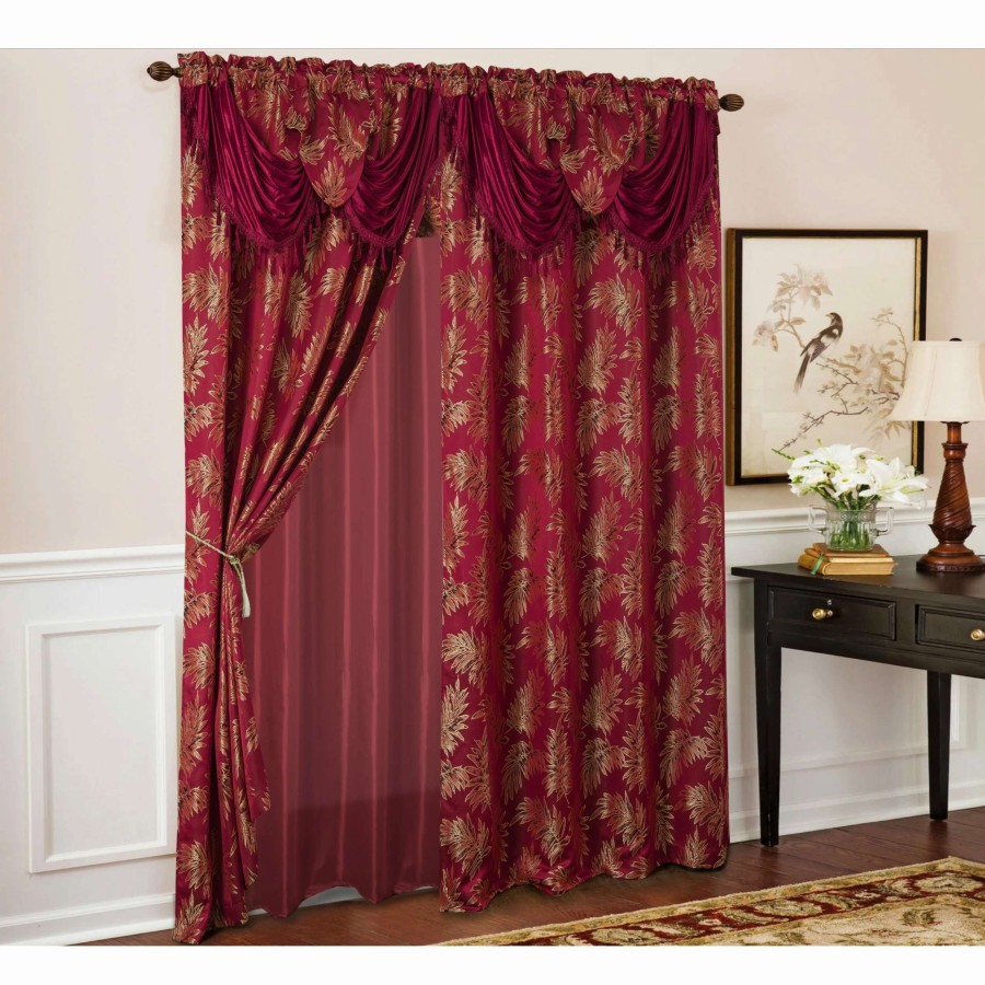 Home Goods * | Top 10 Gracewood Hollow Bao Textu Floral Jacquard Single Rod Pocket Curtain Panel W/ Attached 18-Inch Valance 54 X 84 In.