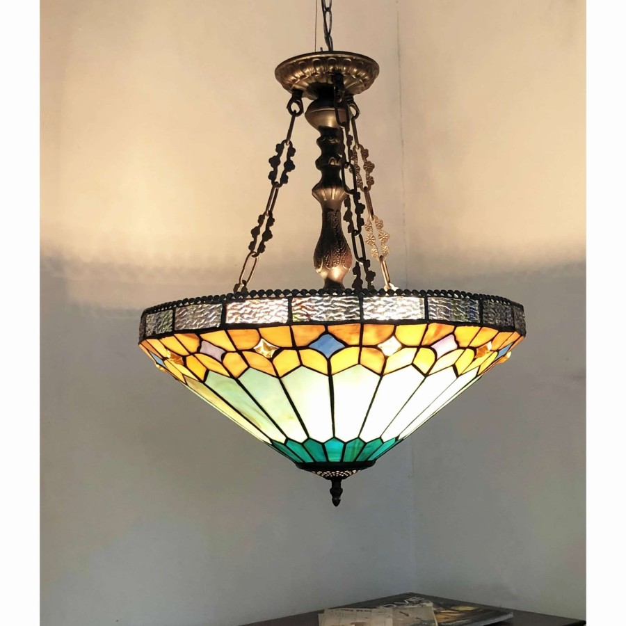 Lighting & Ceiling Fans * | Hot Sale Gracewood Hollow Chennault Tiffany-Style Geometric 2-Light Antique Bronze Pendant With 3 Hang Chains