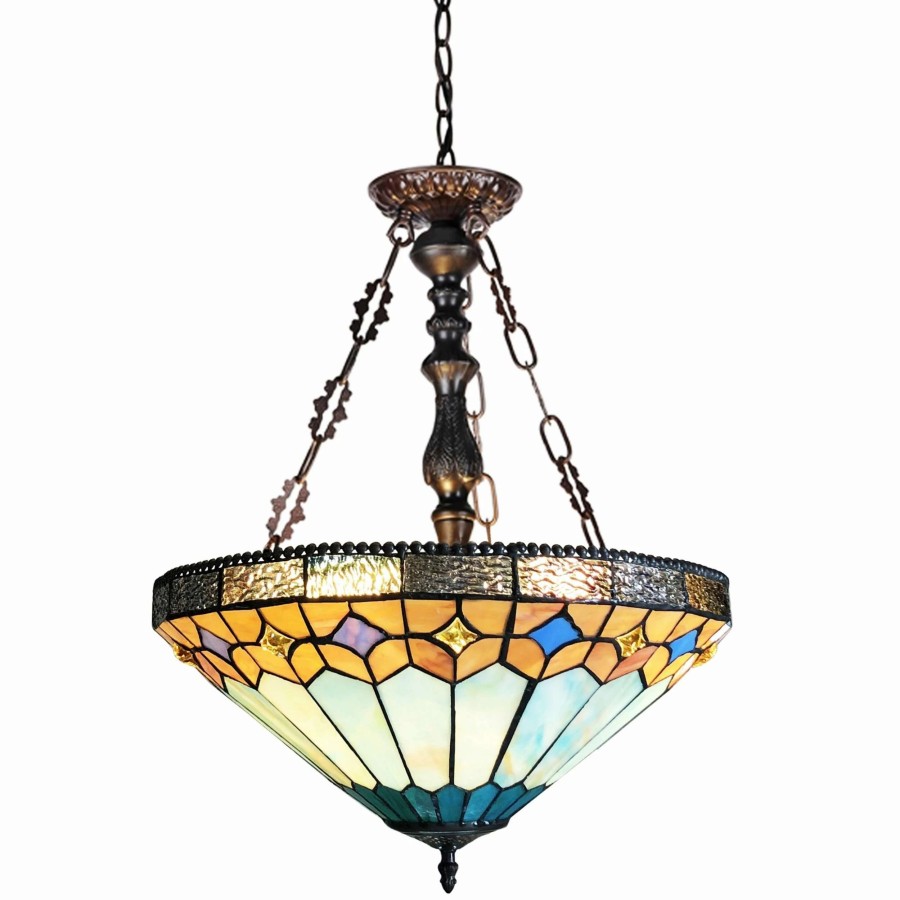 Lighting & Ceiling Fans * | Hot Sale Gracewood Hollow Chennault Tiffany-Style Geometric 2-Light Antique Bronze Pendant With 3 Hang Chains