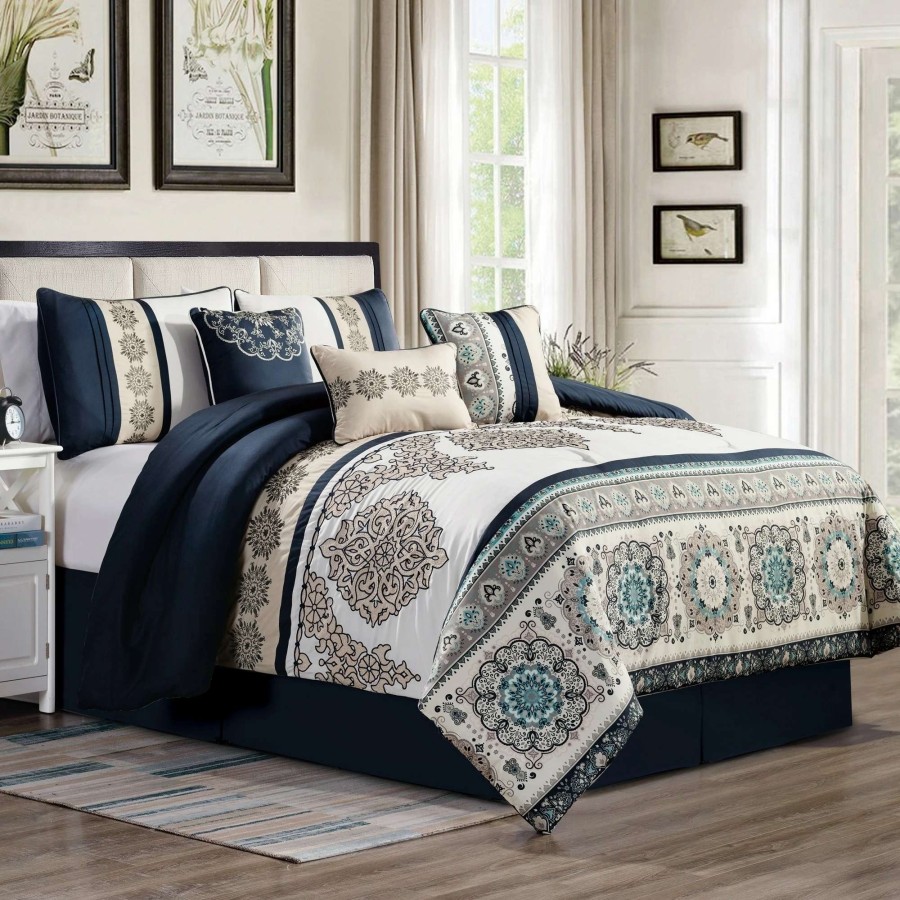 Bedding * | New Gracewood Hollow Heco 7-Piece Embroidered Comforter Set