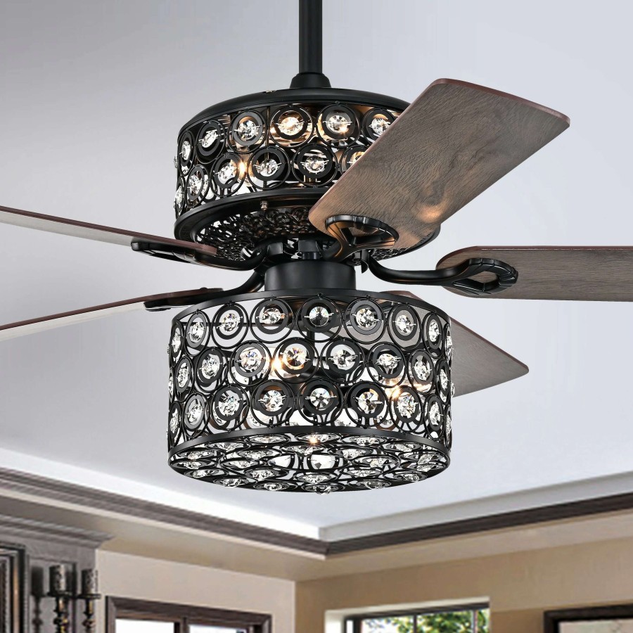 Lighting & Ceiling Fans * | Brand New Gracewood Hollow Iyer 52-Inch Matte Black Ceiling Fan With Cutout Metal Drum Shade